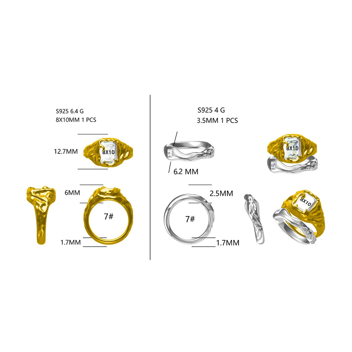 Art Deco Design 4ct Radiant Cut White Sapphire Ring Set