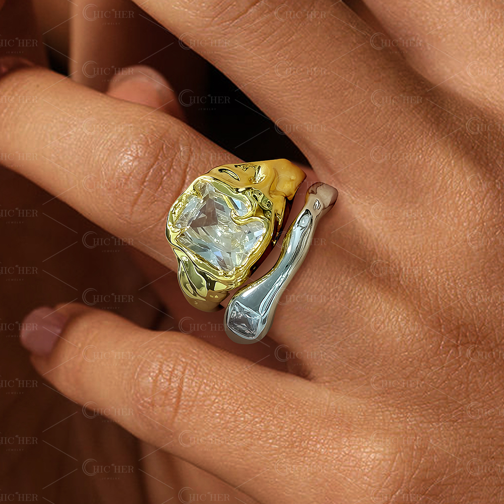 Art Deco Design 4ct Radiant Cut White Sapphire Ring Set