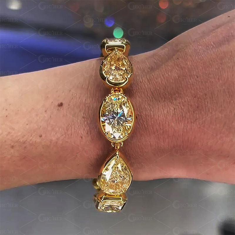 Bezel Setting Oval&Pear Cut Yellow Sapphire Bracelet