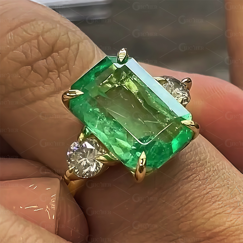 7ct Three-stone Emerald Engagement Ring
