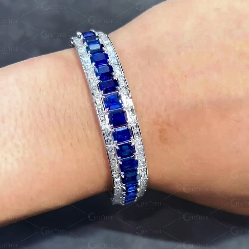 Fashion Emerald Cut Two-tone Sapphire Bracelets