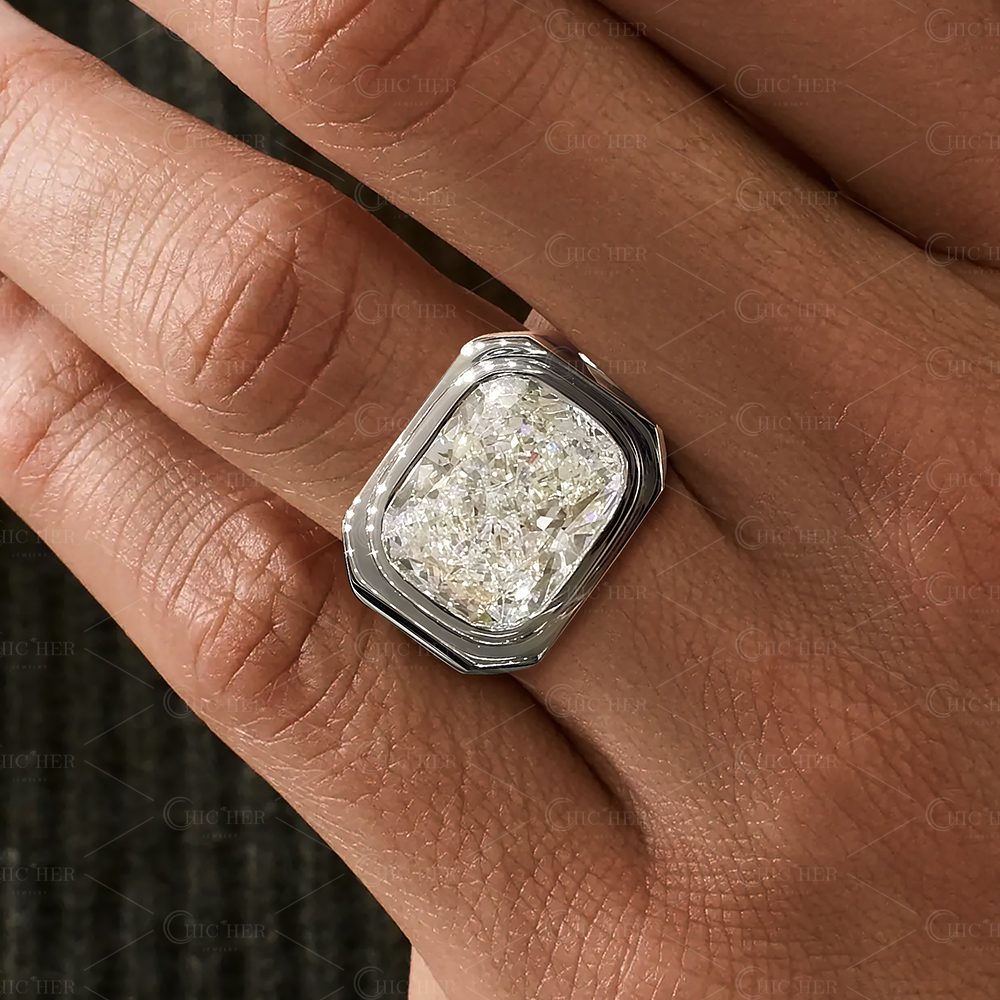 6ct Bezel Setting Cushion Cut White Sapphire Men's Engagement Ring