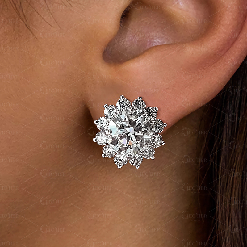 Brilliant Sun Flower Diamond Stud Earrings