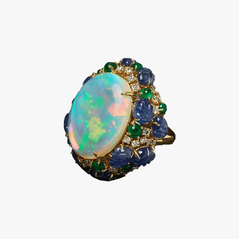 15ct Halo Oval Cut Opal Cocktail Ring