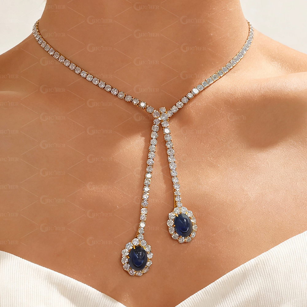 Oval Cut Blue Sapphire&Diamond Necklace