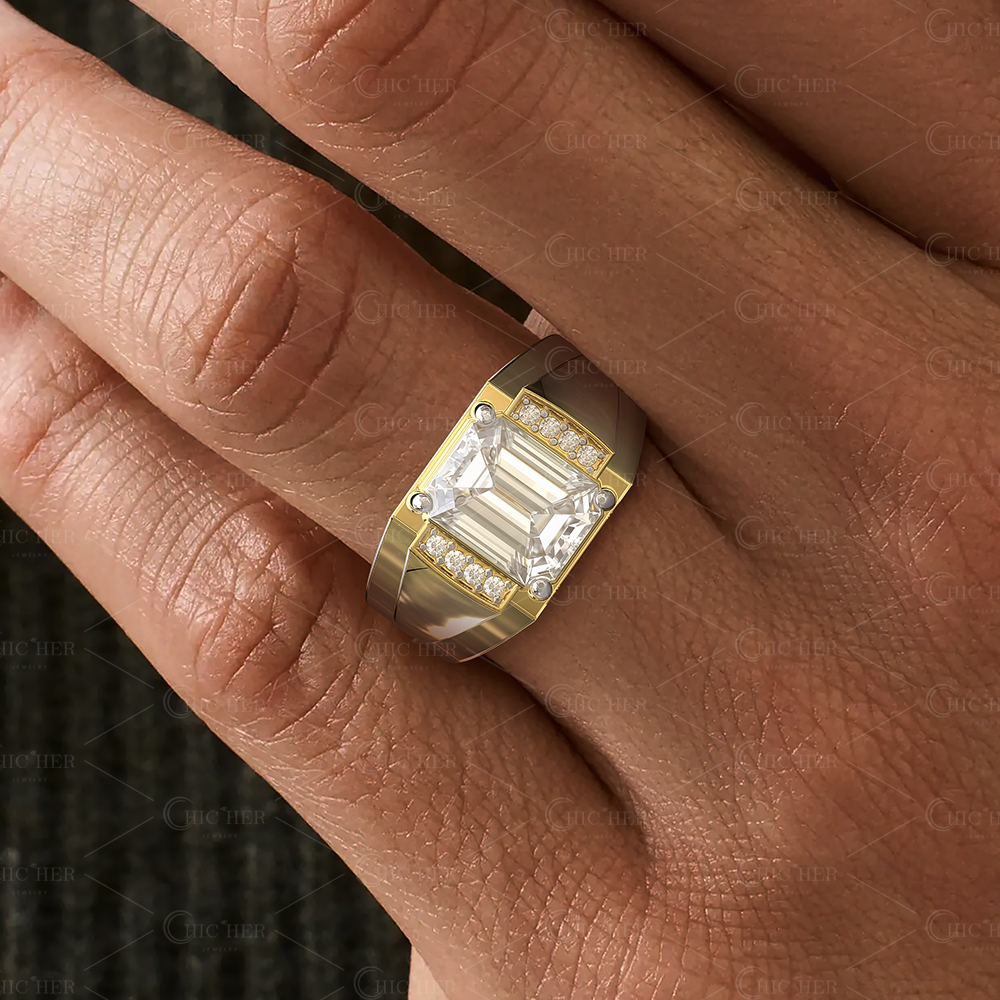 7ct Emerald Cut White Sapphire Engagement Ring For Men