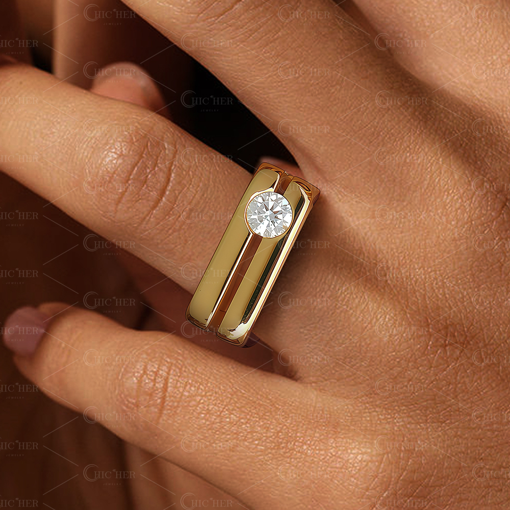 2ct Round Cut White Sapphire Flat Top Double Band