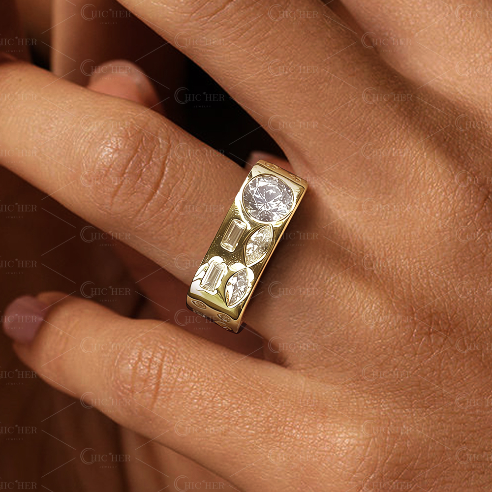 2.75ct Scattered White Sapphire Morse Code Engagement Ring