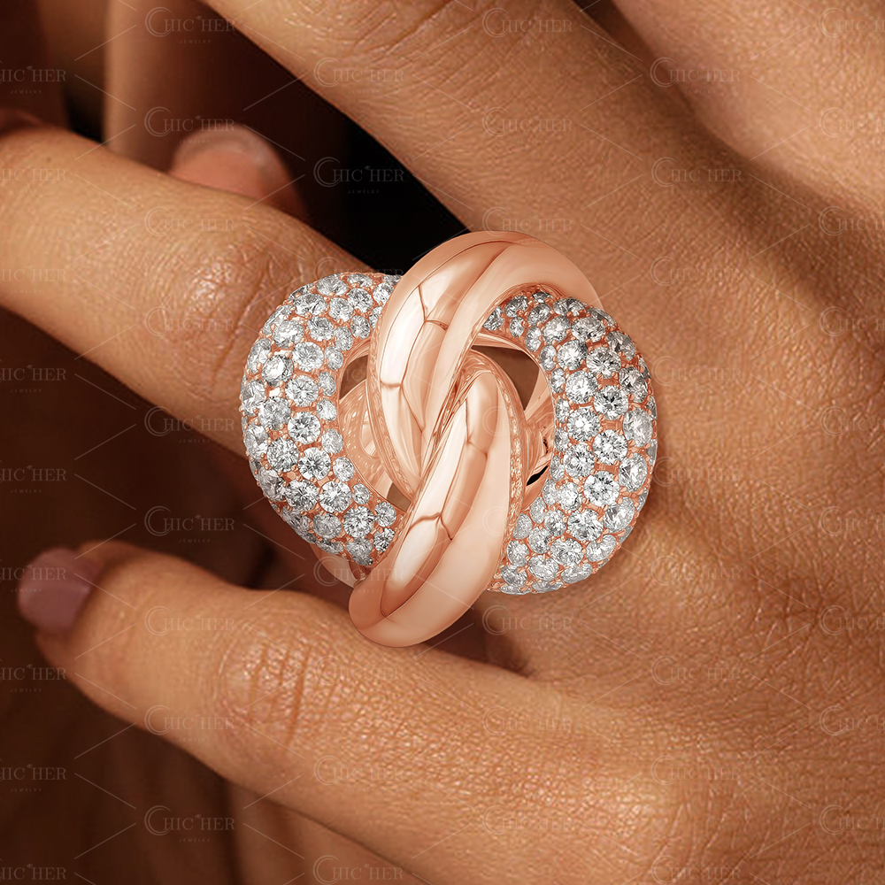 4.85ct Micro-pave Setting Round Cut White Sapphire Intertwined Cocktail Ring