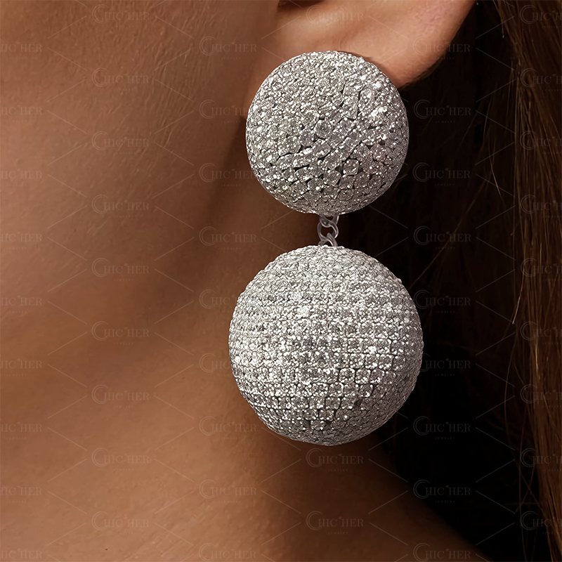 Round Cut Diamond Ball Drop Earrings