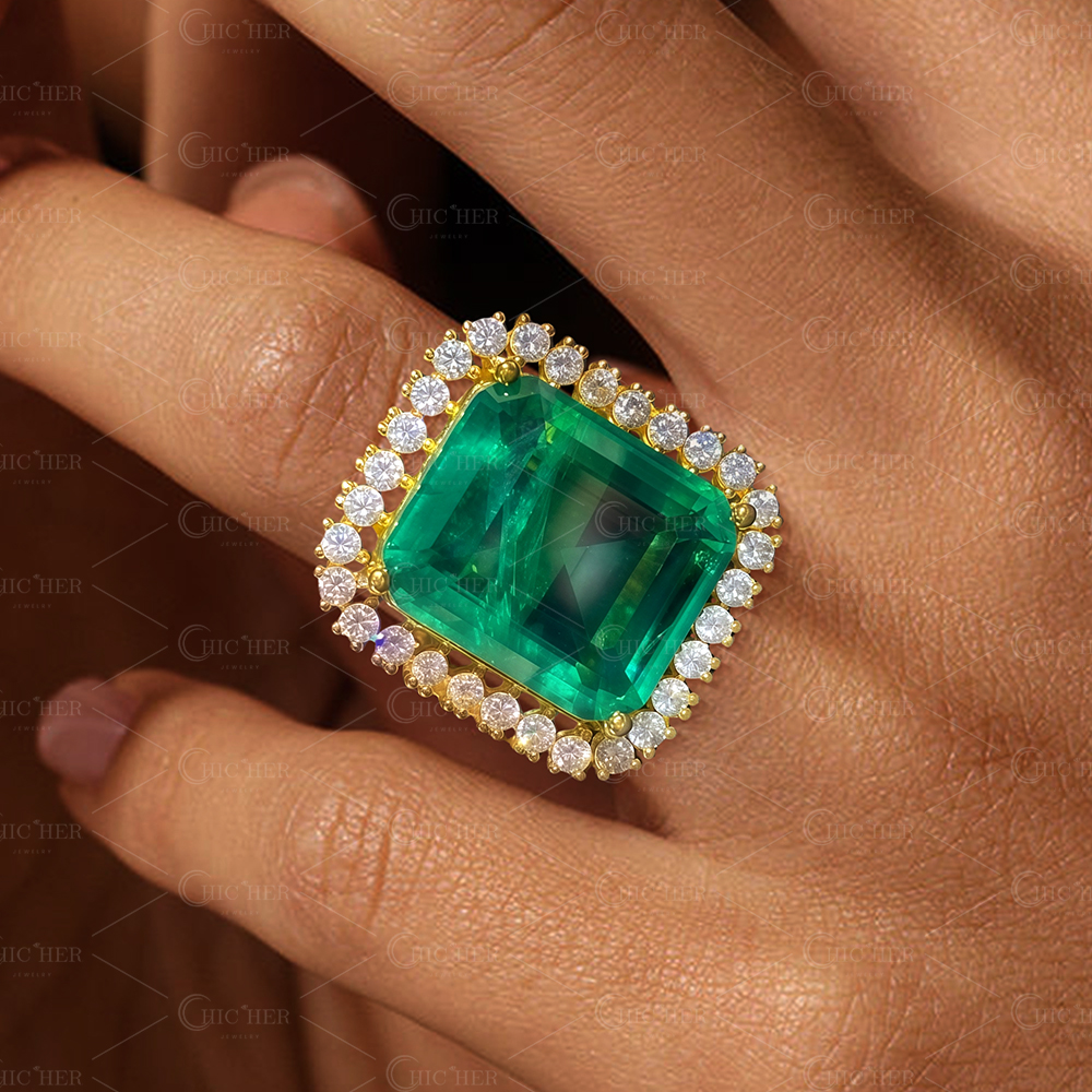 10ct Halo Emerald Sapphire Engagement Ring