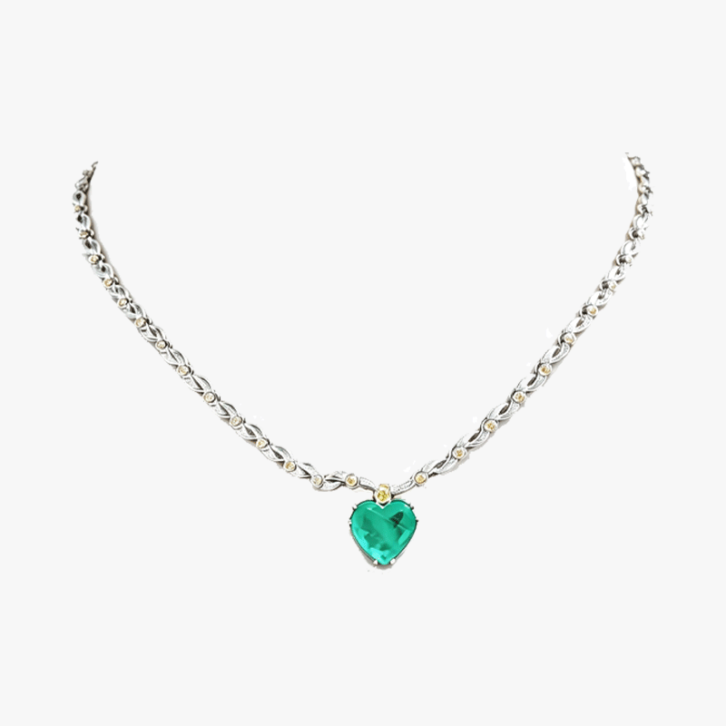 Stunning Heart Cut Emerald Sapphire Pendant Necklace