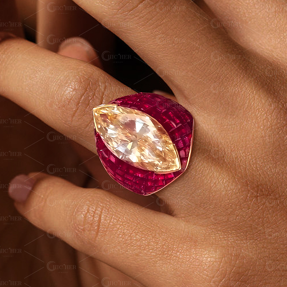 5ct Marquise Cut Yellow Sapphire Cocktail Ring