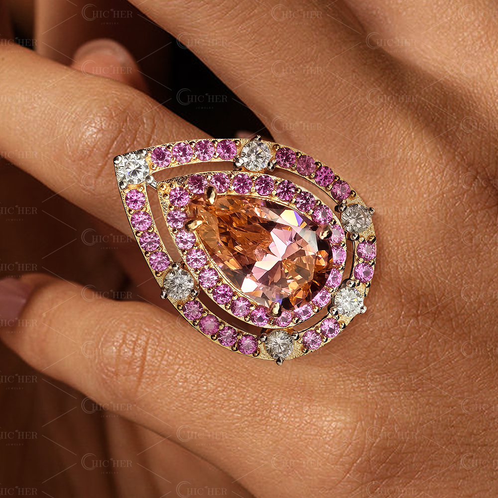 5ct Halo Pear Cut Pink Sapphire Engagement Ring