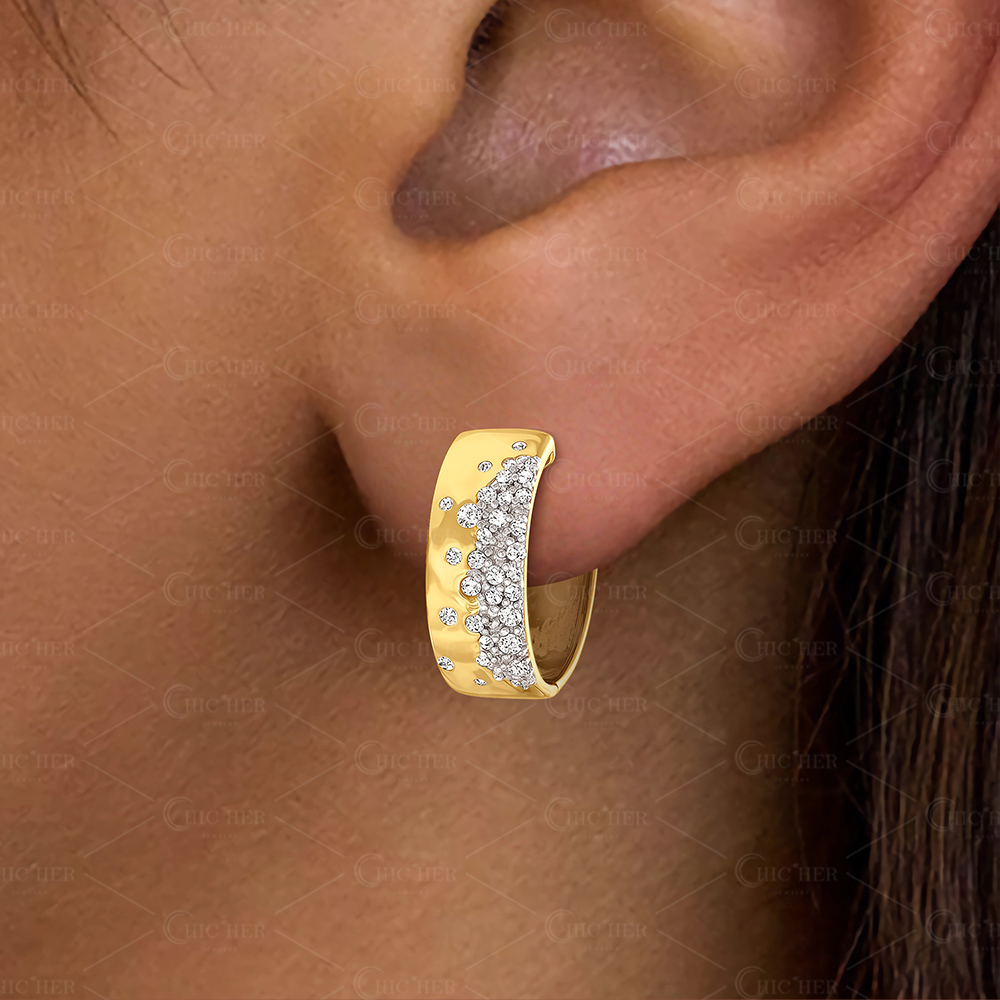 Scattered Diamond Hoop Earrings In Gold