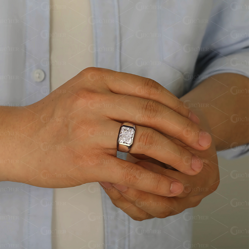 5ct Radiant Cut White Sapphire Men's Engagement Ring