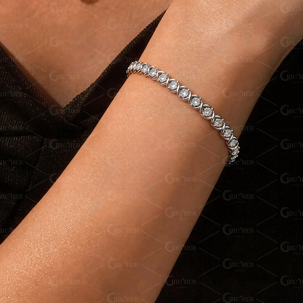 Round Cut White Sapphire Bracelet For Women