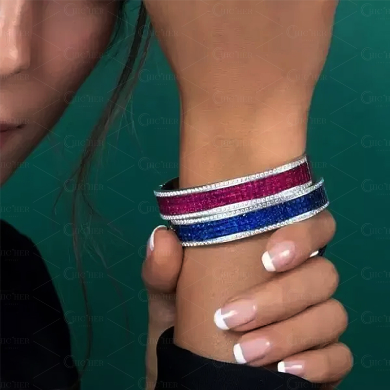 Three-Row Two-tone Invisible Setting Princess Cut Bracelet