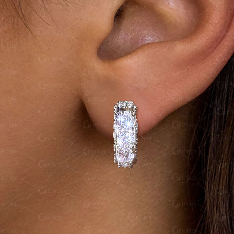 Fashion Round Cut White Sapphire Hoop Earrings