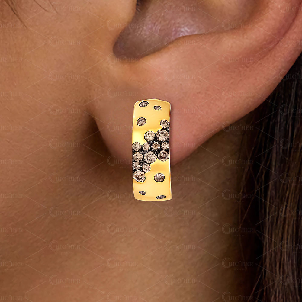 Scattered Round Cut Chocolate Sapphire Hoop Earrings