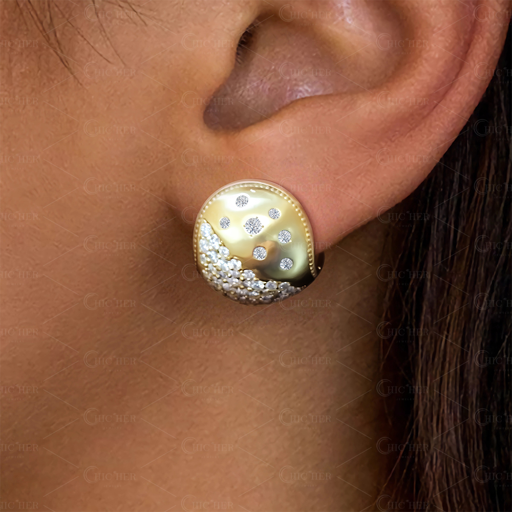 Round Cut Scattered Diamond Stud Earrings