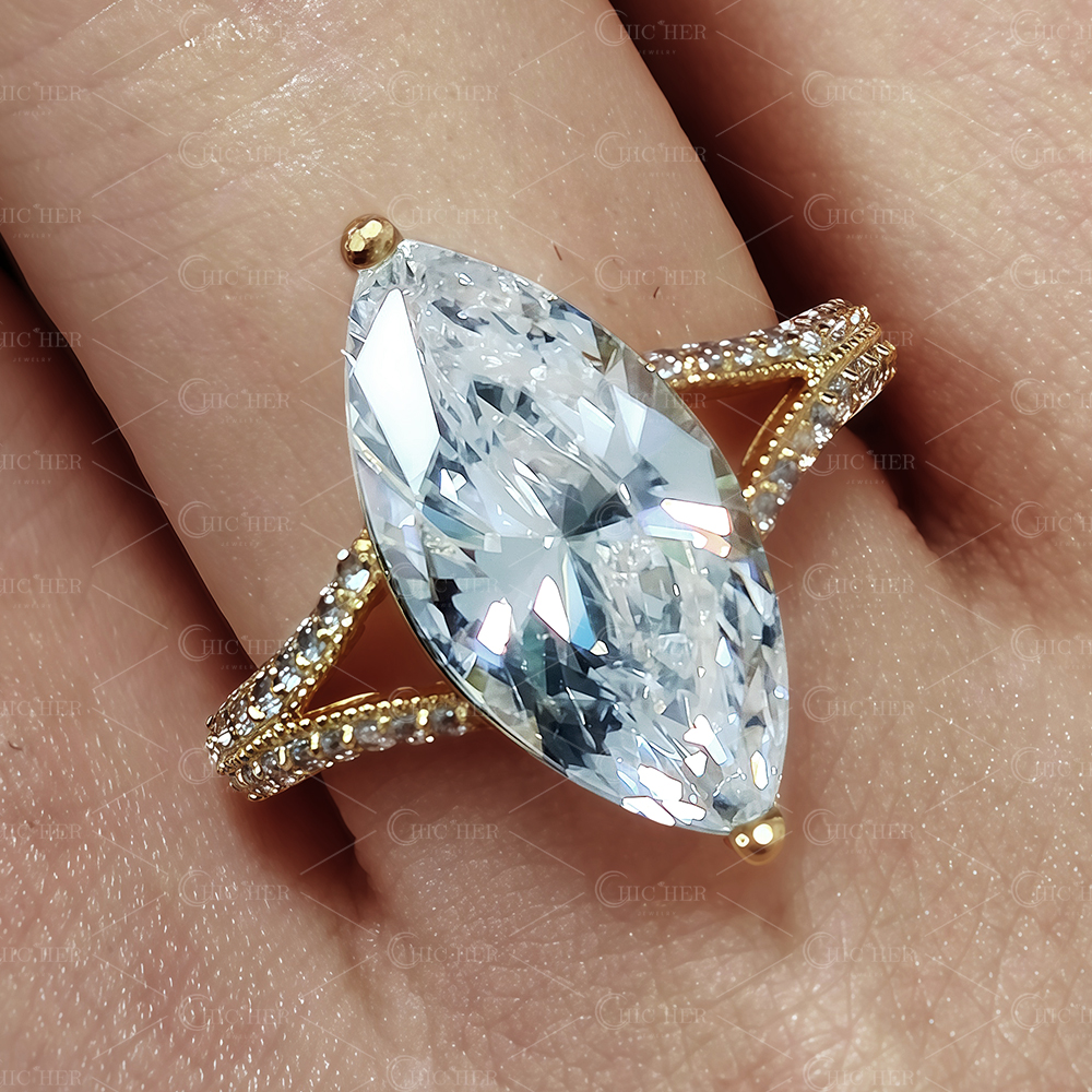 4ct Split Shank Marquise Cut White Sapphire Engagement Ring