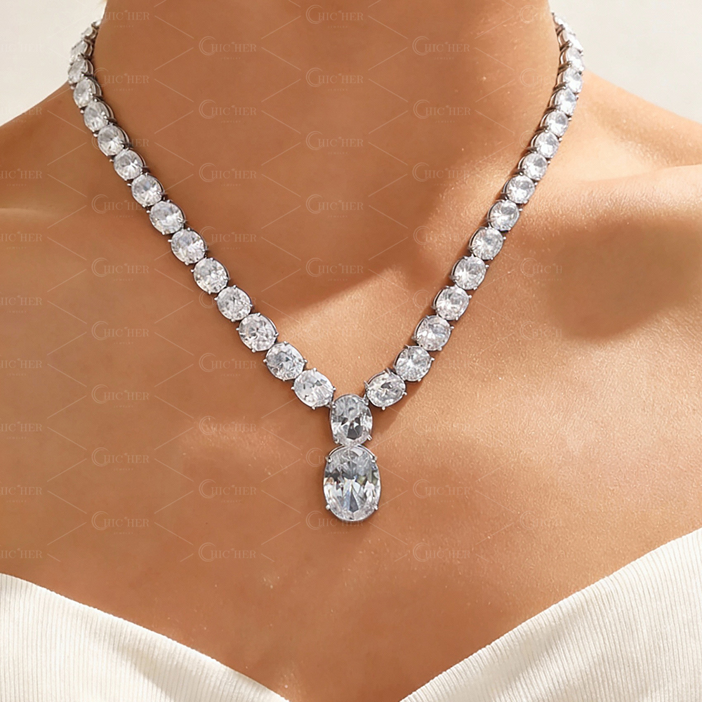 Stunning White Sapphire Pendant Necklace