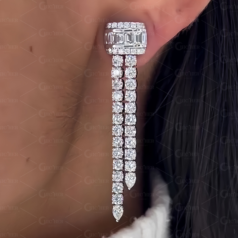 Multi-cut Double Row Diamond Dangle Earrings