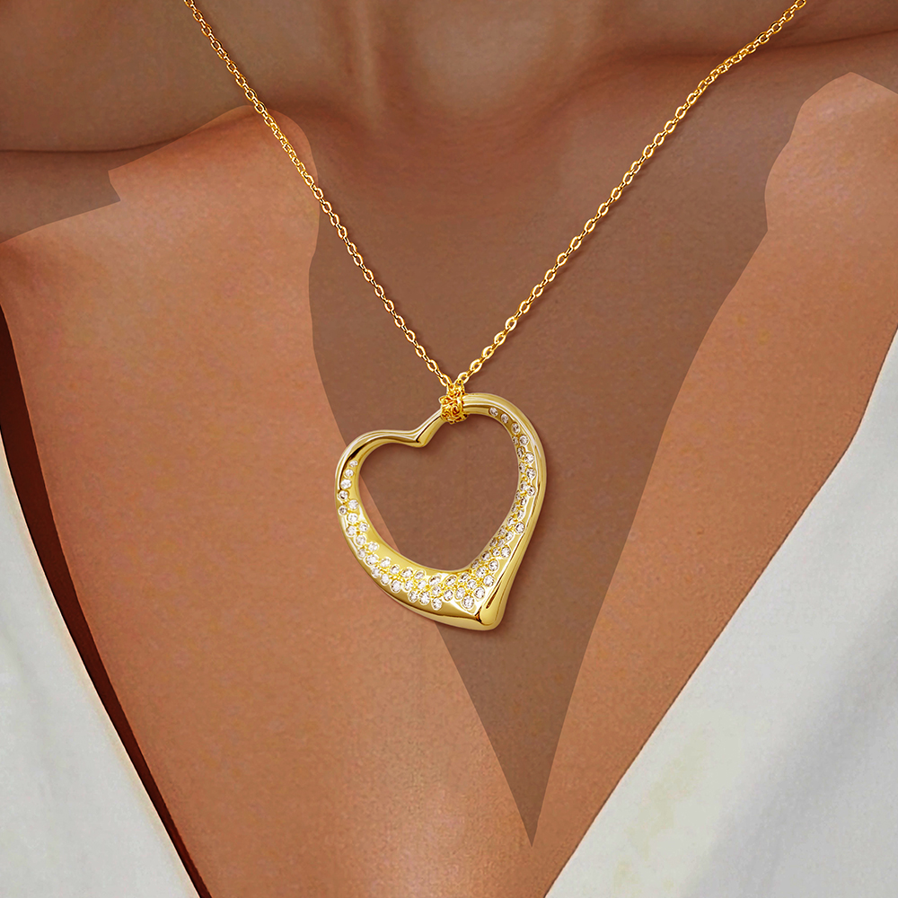 Round Cut White Sapphire Heart Pendant Necklace