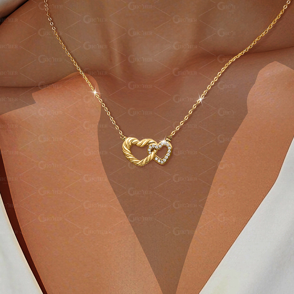 Heart Shape Diamond Interlocking Pendant Necklace