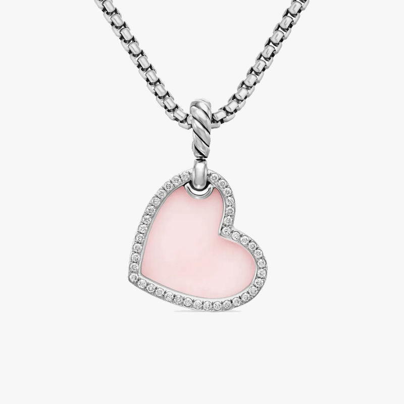 Pink Opal & Diamond Heart Shape Pendant Necklace