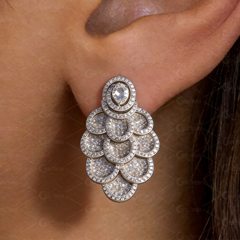 Pavé Disc Cluster Drop Earrings (Dual-Tone Options: Rose Gold & White Gold)