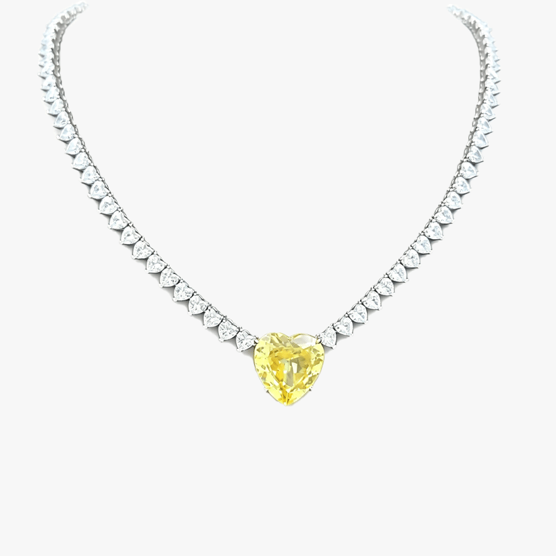Two-tone Heart Cut Yellow Sapphire Necklace