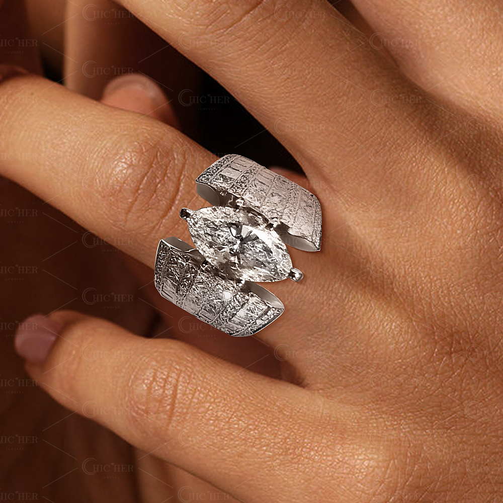 3ct Marquise Cut White Sapphire Engagement Ring