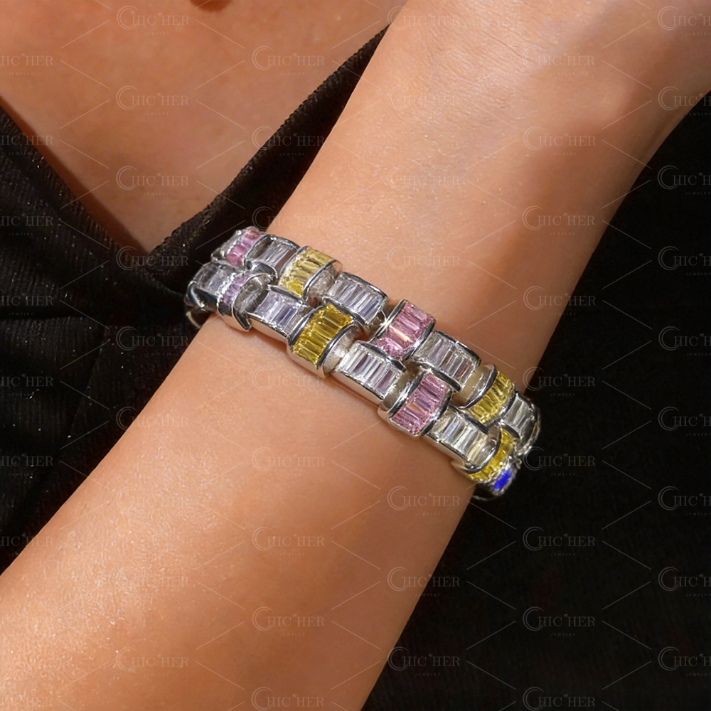 Baguette&Round Cut Multi-color Woven Bracelet