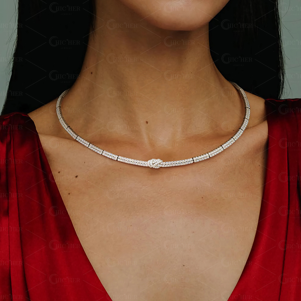 Round Cut Diamond Tight Knot Necklace