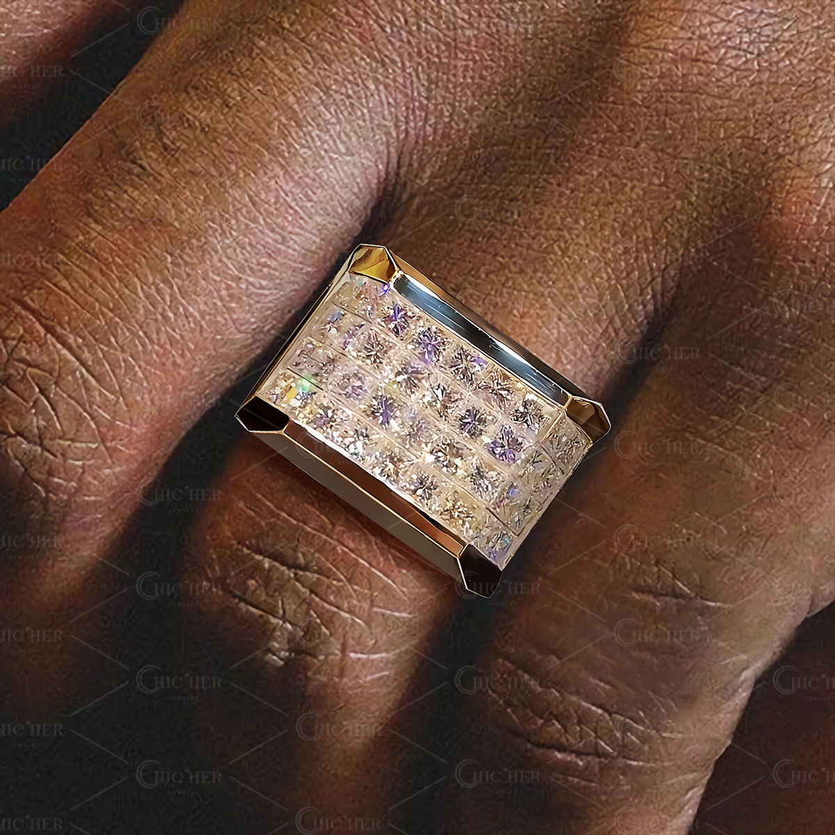 5.5ct Princess Cut White Sapphire Invisible Setting Men's Ring