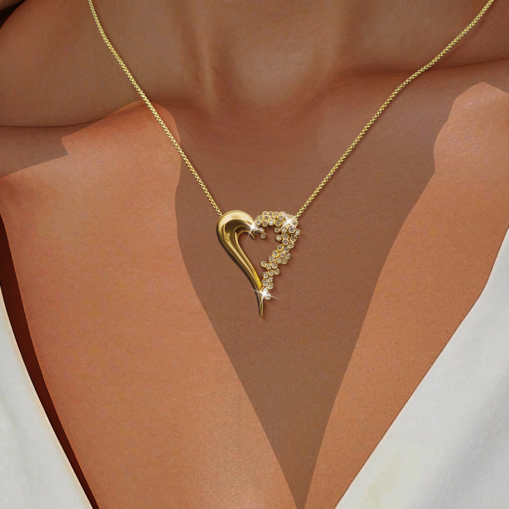 Round Cut Diamond Surrounded Heart Pendant Necklace
