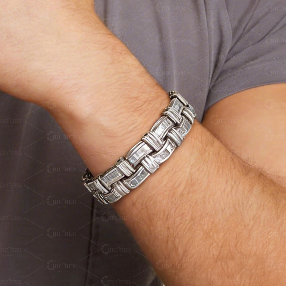 Vintage Tapered Baguette Cut Diamond Men's Bracelet