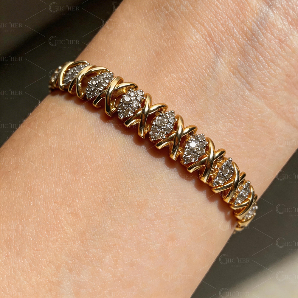 X-shape Design Round Cut Diamond Bracelet
