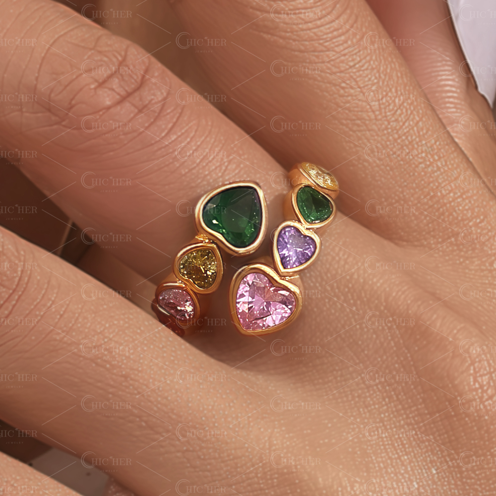 2.5ct Bezel Setting Heart Cut Multi-color Wedding Band