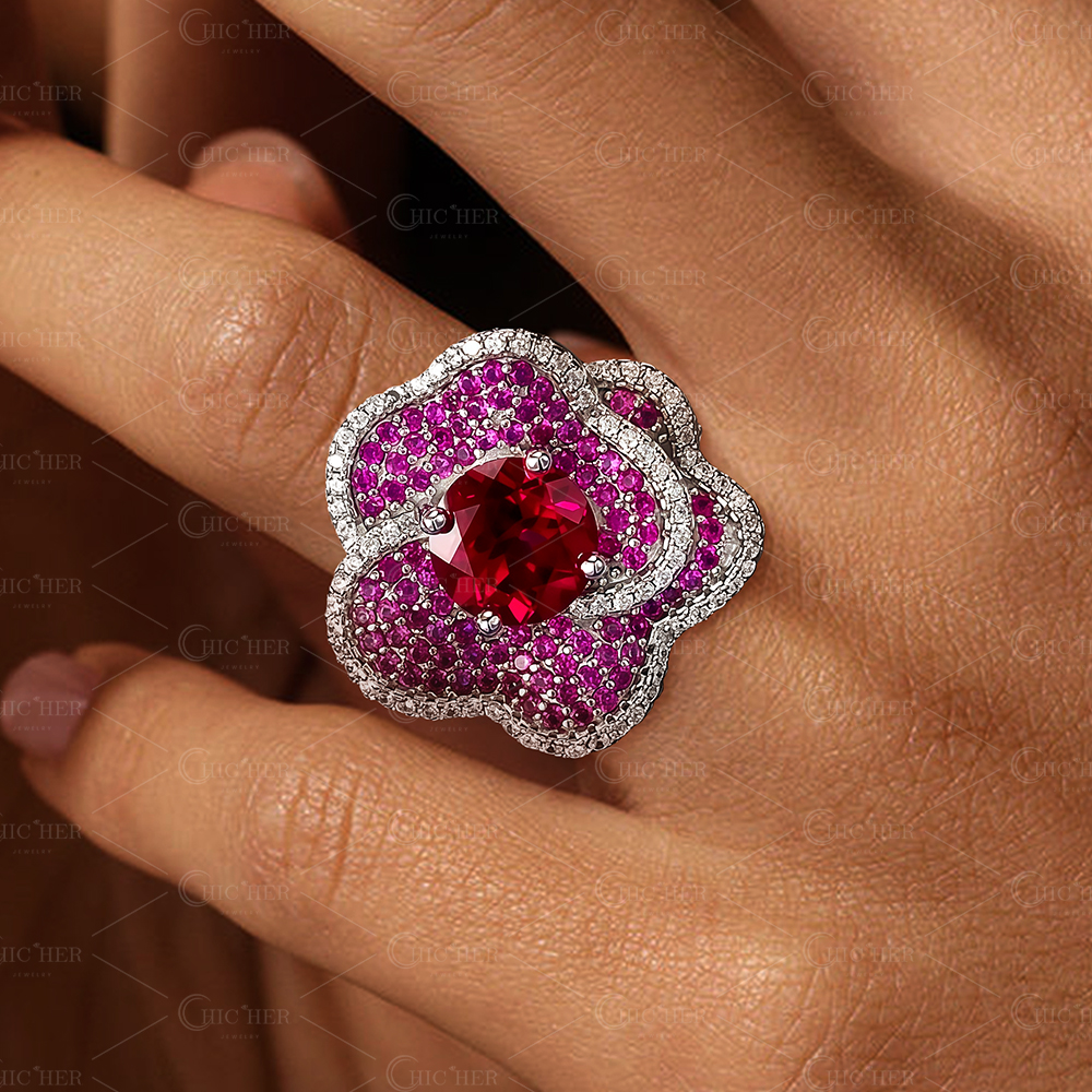 4ct Pave Setting Round Cut Rose Design Engagement Ring