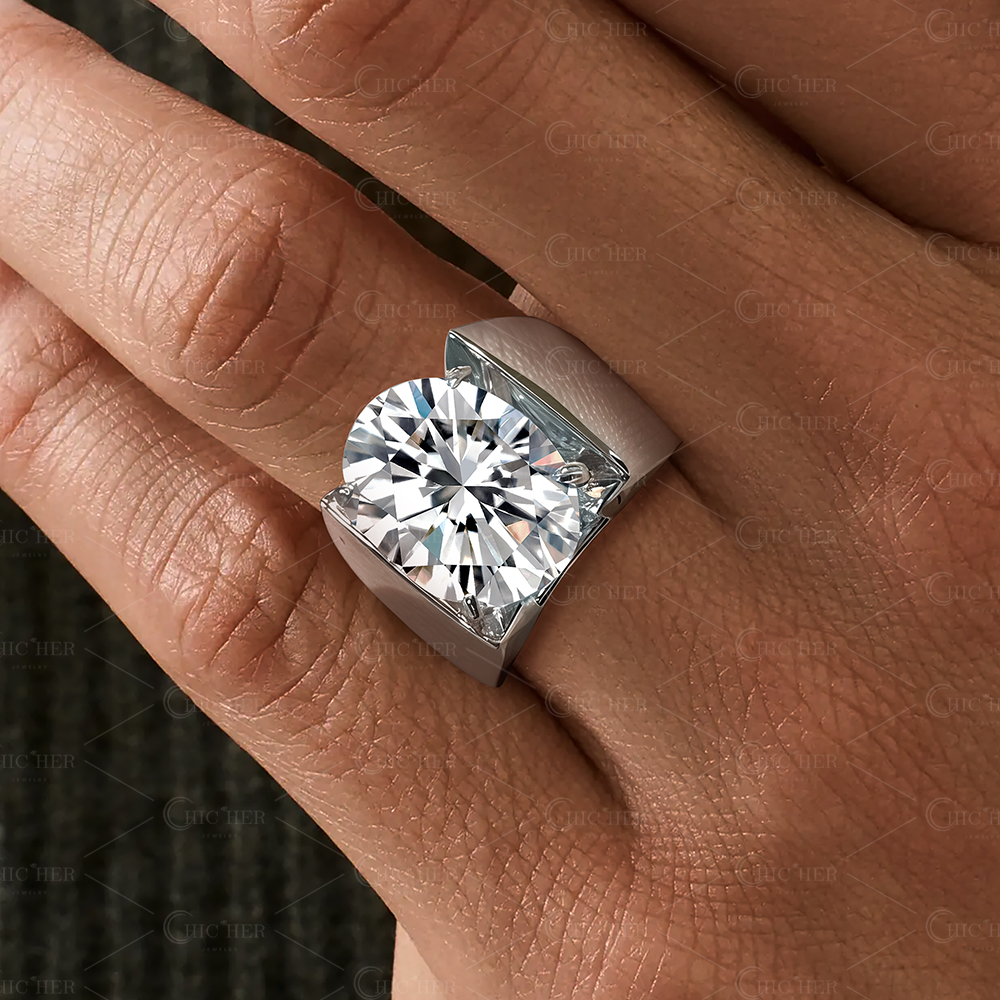 5ct Channel Setting Oval Cut White Sapphire Men's Ring