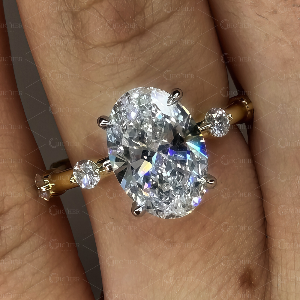 3.02ct Oval cut White Sapphire Engagement Ring