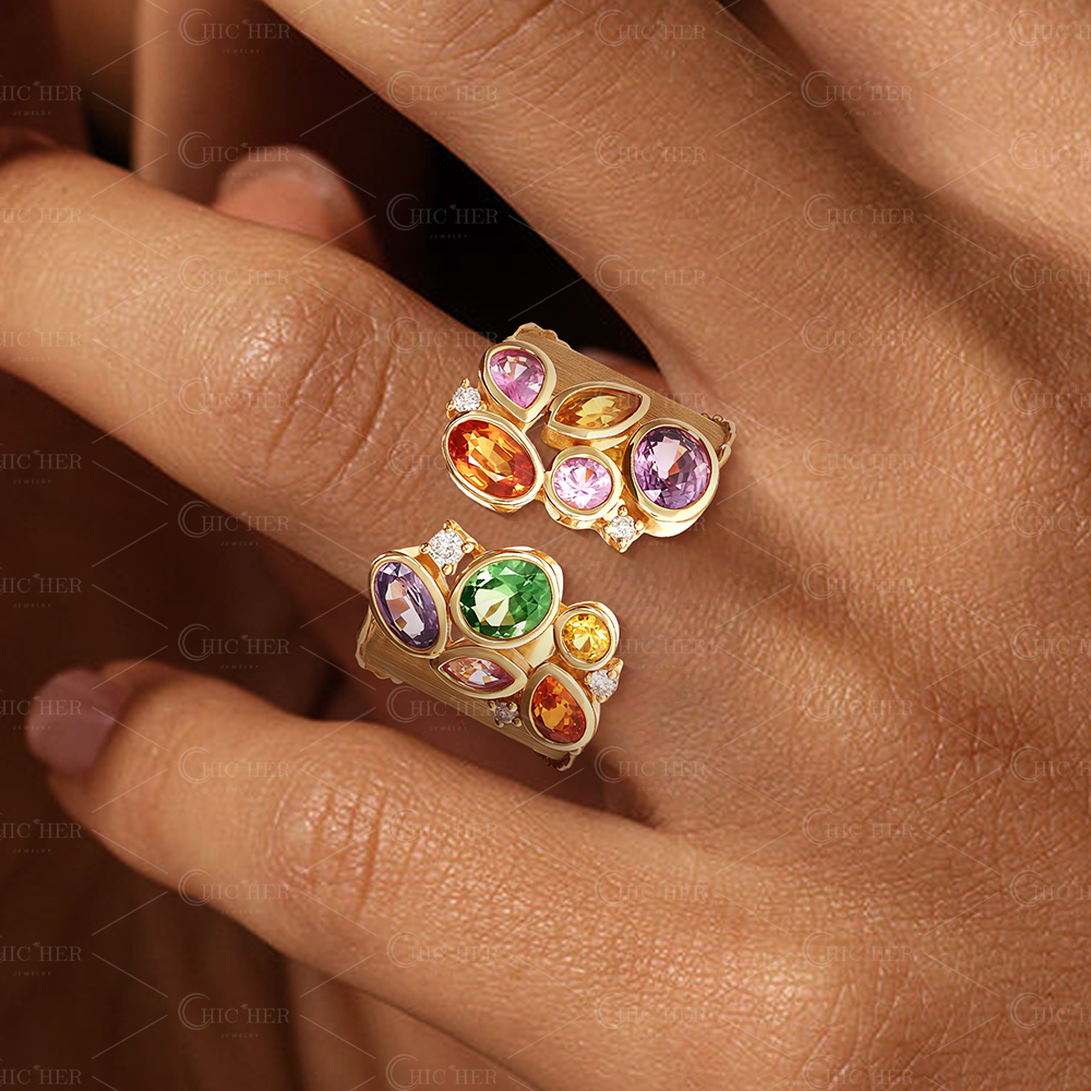 2.35ct Oval cut  Rainbow Sapphire Cocktail Ring