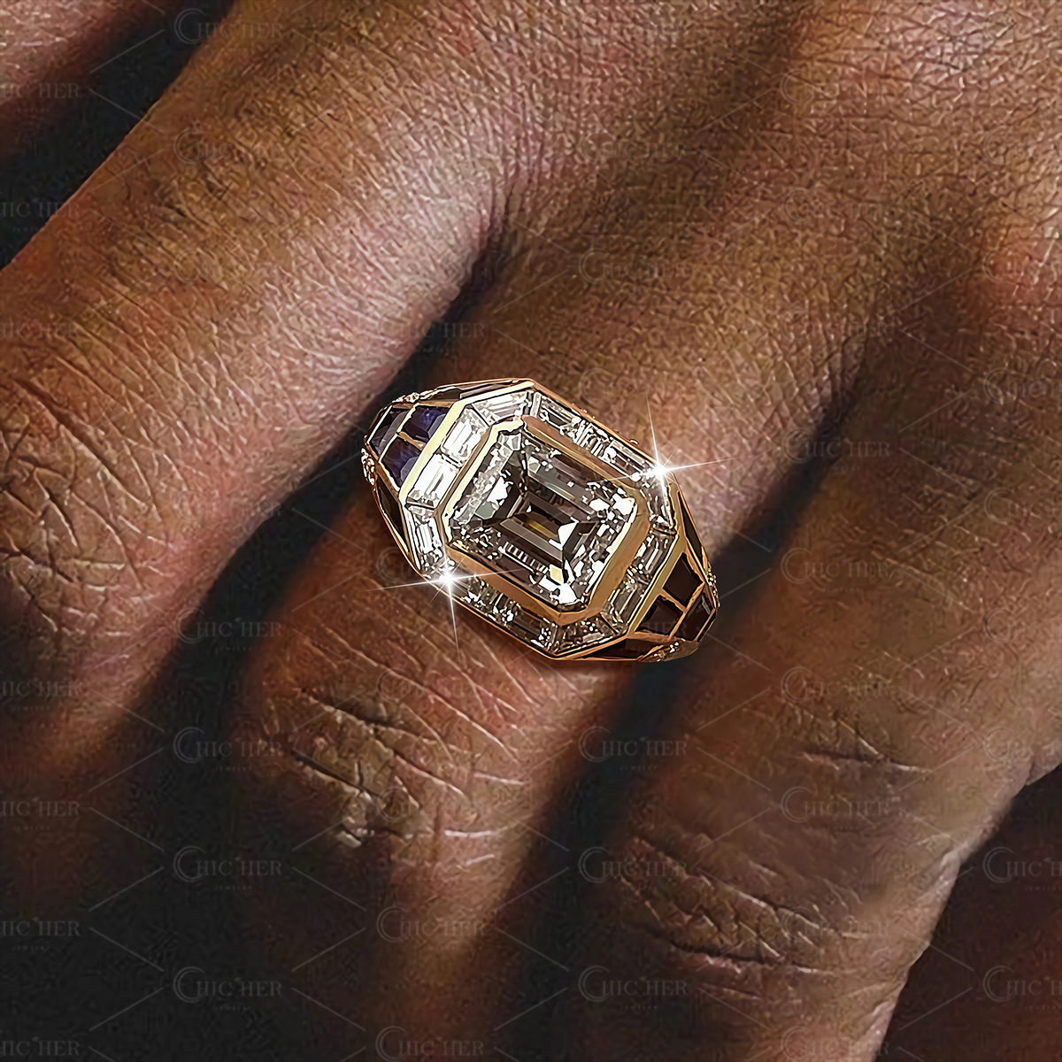 4ct Emerald Cut White Sapphire Men's Engagement Ring