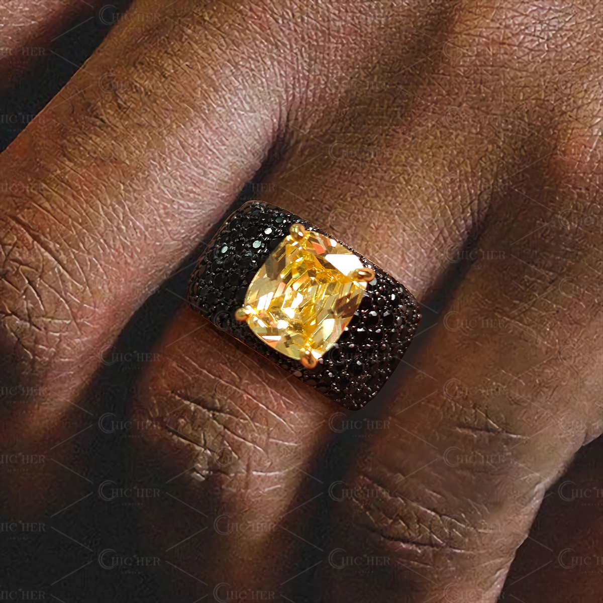 7ct Cushion Cut Yellow Sapphire Pave Setting Ring