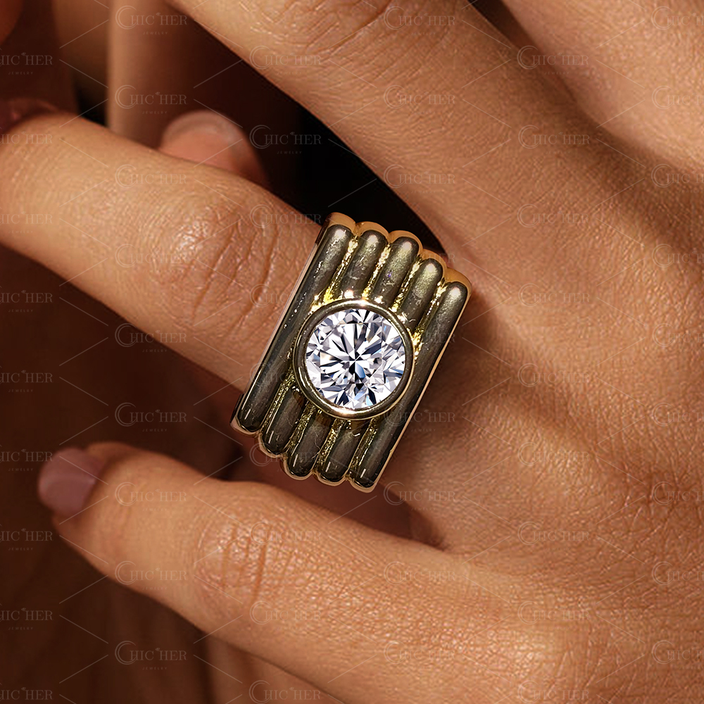 Vintage 3ct Round Cut White Sapphire Bezel Setting Ring