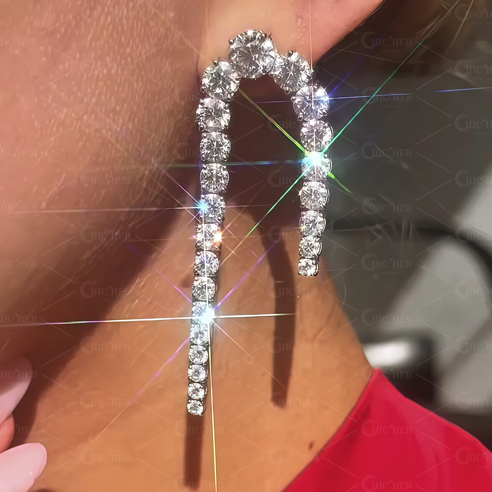 Brilliant Round Cut White Sapphire Dangle Earrings