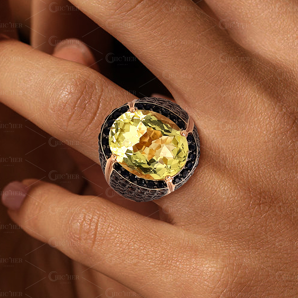 Micro Pave Setting 8ct Oval Cut Yellow Sapphire Cocktail Ring